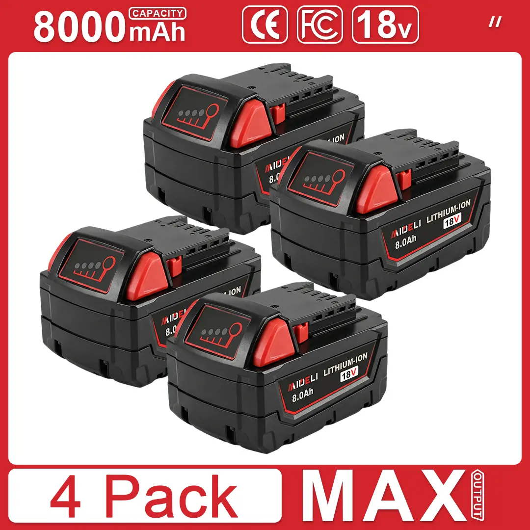 4-Pack 18V 8.0Ah Replacement for Milwaukee M18 Battery 48-11-1850 48-11-1840 48-11-1852 48-11-1815 Cordless Power Tools Lithium-Ion Battery