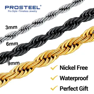 PROSTEEL 3MM/6MM/9MM Twisted Rope Chain Necklace 18-30 Inches Stainless Steel Jewelry Durable Color Coating, Hypoallergenic Unisex Stackable Accessories for Daily Wear Best Gift