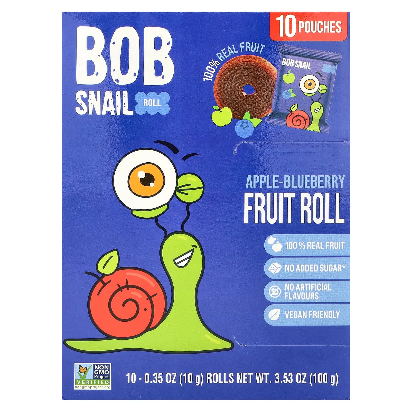 Bob Snail Fruit Roll, Apple-Blueberry, 10 Pouches, 0.35 oz (10 g) Each