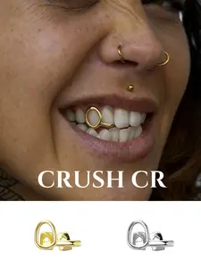 CRUSH CR Y2K Hollow Oval Star Tooth Cap Grillz for Women Teens, 18K Gold Plated Cute Star Accent with Open-Work Oval Frame Removable, Perfect for Festival Fits, Rave Outfits, Coquette Aesthetic and TikTok OOTDs, Timeless 2000s Vibes Dental Jewelry