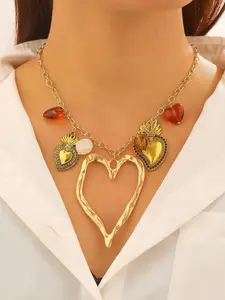 Boho Style Heart Necklace, Bold Hollow Out Large Heart Pendant Choker, Perfect for Parties and Vacations, Unique Fashion Jewelry, Heart Shaped Necklace