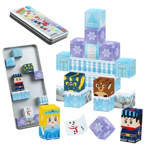 Children's Iron Box Magnetic Block Set, Magnetic Building Set, Magnetic Construction Set, Magnetic Tiles Stacking, Ice and Snow Castle Stacking Magnet Toys, Christmas & Halloween Gifts for Kids Aged 3+