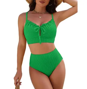 BMJL Womens High Waisted Bikini Sets Ribbed Full Coverage Swimsuits 2 Piece Flattering Resort Swimwear