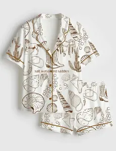 Coastal Cowgirl Satin Pajama Set, Salt Water and Saddles Sleepwear, Luxury Silk Loungewear, Western Beach Gift, Aesthetic Western Pjs
