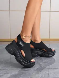 Women's Summer New Wedge Sandals Open Toe Platform Thick Sole Breathable Mesh Cushioned High Heels Outdoor Versatile Shoes Daily Fashion Footwear, Comfortable and Stylish Wedged Sandals