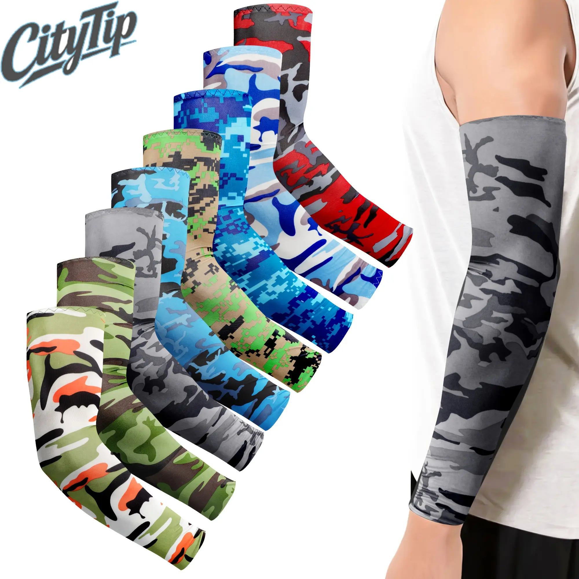 4Pairs /8 Pairs Camo Cooling UPF 50+ UV Protection Arm Sleeves | SunSafeTok OutdoorTok CyclingTok Ice Silk Breathable Sun Sleeves | for Cycling Hiking Fishing Running Motorcycle Summer Outdoor Sports