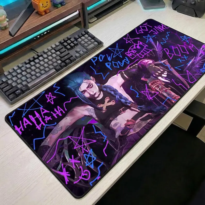 Jinx Arcane Graffiti Desk Mat, Neon Punk Gaming Mouse Pad, Anime Gamer Extended Mousepad