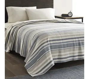 Eddie Bauer Herringbone Stripe Blue Cotton Full/Queen Blanket