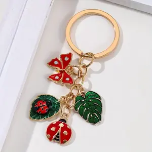 1/20pcs Charming Green Leaf & Butterfly Ladybug Keychain - Metal, Round Charm for Bags & Cars - Perfect Birthday Gift for Women