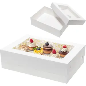 10pcs 14x10x4 Cake Boxes Rectangle Bakery Boxes with Window White Quarter Sheet Cake Boxes Large Treat Box for Pastry Baking Cake, Cupcakes, Donuts, Cookies, Pie Packaging