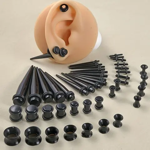 48pcs Acrylic & Ear Taper Kit, 1.6mm to 10mm Tapered Stretchers, Conical & Cylindrical Plugs, Medical-Grade Safe, Ear Gauge Tunnels, Body Piercing Jewelry, Piercings Jewelry