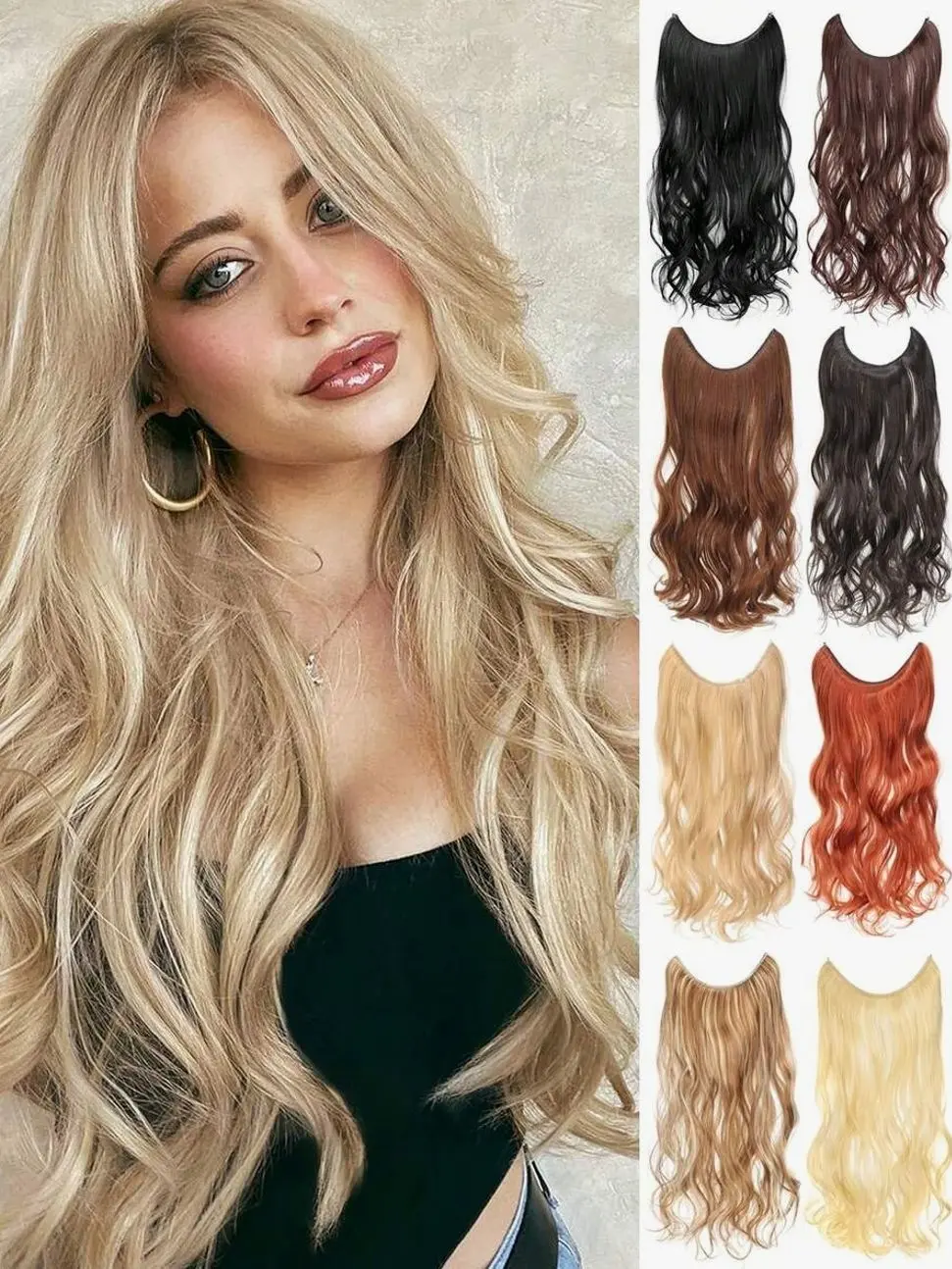 Halo Hair Extensions Invisible Wire Wavy Curly Long Synthetic Hairpiece For Women