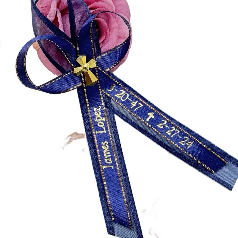 Personalized 5 Inches Funeral Memorial Ribbon Brooch - Double Ribbons with Safety Pins, Condolence Fashion Accessory for Loved Ones, 5" Size, Condolence Gift, Safety Pins Included, Unisex, White/ White Sheer Ribbons