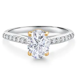 10K Two Tone Gold 8X6MM Oval Gemstone Birthstone and Lab Grown Diamond Engagement Ring For Women | Wedding Engagement Anniversary Promise Ring For Women | Sizes 5, 6, 7, 8, 9