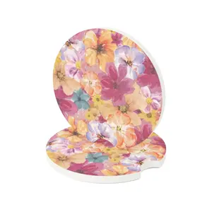 Vibrant Floral Car Coaster Set, Colorful Vintage Flower Cup Holder Insert, Cute Summer Car Accessory, Gift for Her