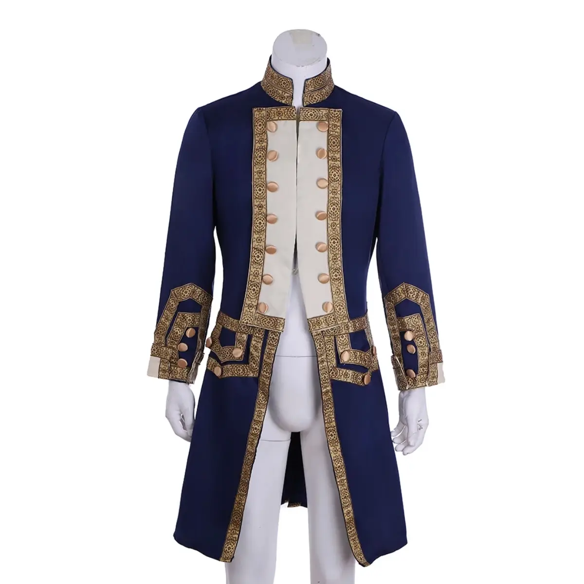 Men‘s 18th Century Colonial Military Uniform Blue White Tailcoat Costume