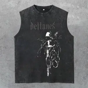 Vintage Deftones Washed Tank Top, Gym Essential, Vintage Casual Crewneck Short Sleeves Menswear T-shirts Classic Cotton Fabric Streetwear
