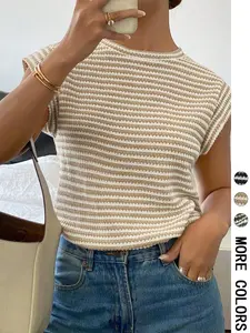 Women's Round Neck Short Sleeve Summer Casual T-Shirt, Slim-Fit Design, Moderate Fabric Thickness, Perfect for Daily Wear
