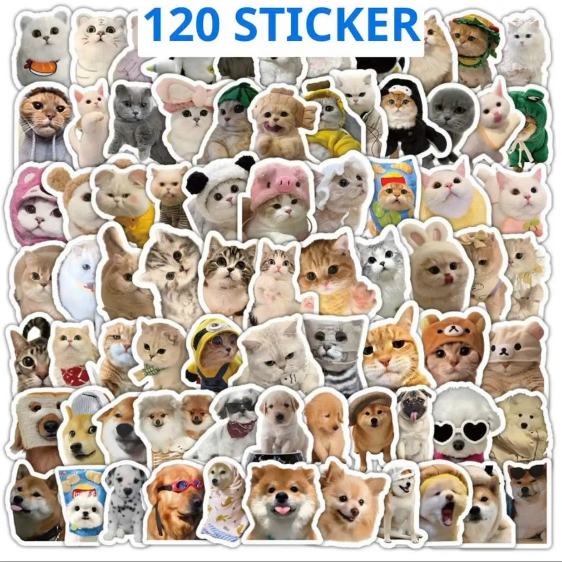 (120 Stickers) Dog Cat Sticker Pack, Cute Funny Animal Vinyl Decals, Waterproof Laptop Water Bottle Phone Skateboard Luggage Scrapbook Gift for Kids Teens Adults