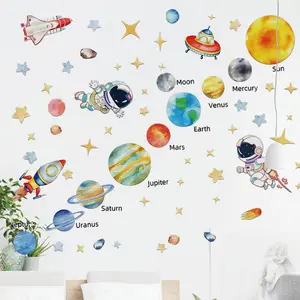 Space Theme Wall Stickers for Kids Room Decor, Decorative Wall Sticker, Nine Planets Astronaut Rocket Stickers, Fun and Educational Home Decoration Set