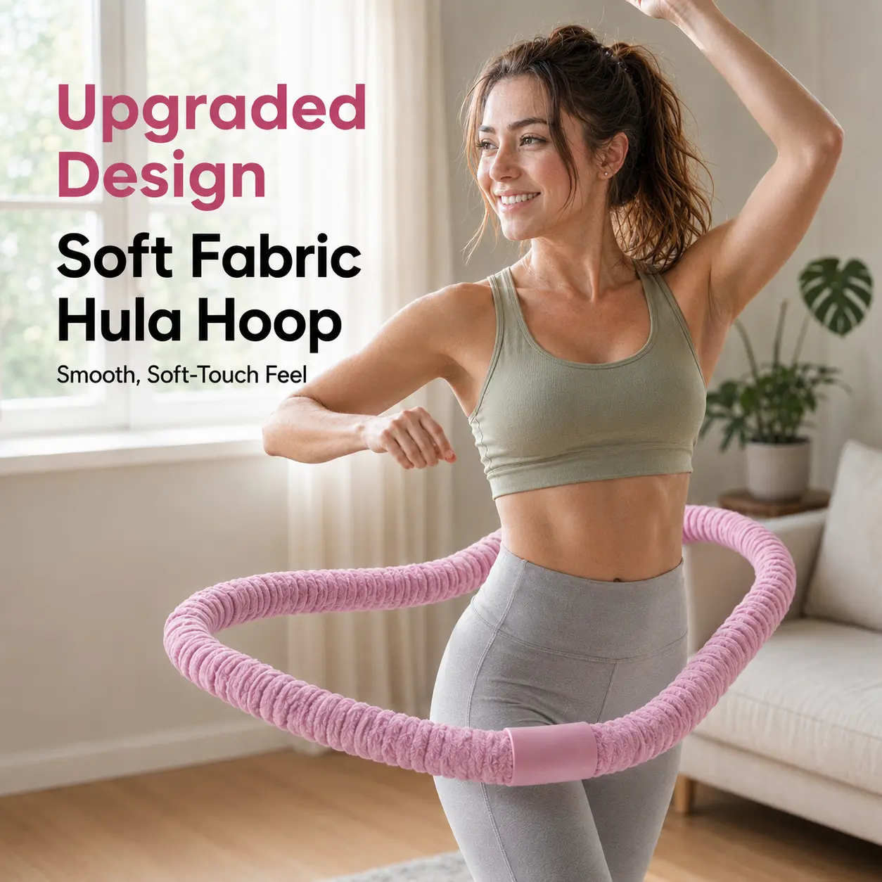 3 lbs Soft Weighted Hula Circle Belly Hoop - Foldable Exercise Equipment for Abs, Home Workout Use, Pinch-Proof Skin-Friendly Design, Ideal for Home/Postpartum Recovery