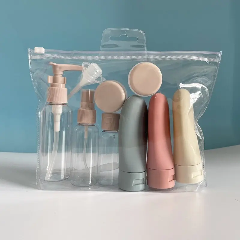 11pcs Travel Bottles Set With Storage Bag Travel Size Empty Liquid Cream Lotion Containers Fine Mist Spray Bottle Squeeze Tubes Durable Plastic Material Refillable Bottle Pump Bottles Set