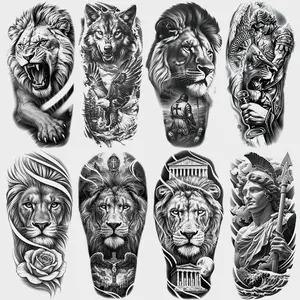 8 Pcs Jesus Lion Temporary Tattoo Stickers, Waterproof Eagle Lion Rose Warrior Design, Unisex Men Adult Leg Arm Fake Tattoos