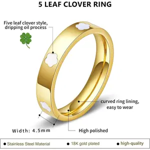 18k Gold Five Leaf Clover Dainty Inlaid Zircon Ring for Women:Fashion Lucky Five Leaf Love Promise Rings Stainless Steel Wedding Band Promise Ring Jewelry Birthday Gifts for Women