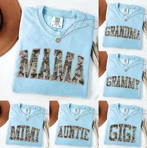 Comfort Colors Custom Mama Chambray T-shirt, Personalized Family Gift, Hunting Mama T-shirt, Camo Mama Shirt, Mother's Day Gift, Camouflage Mama Shirt