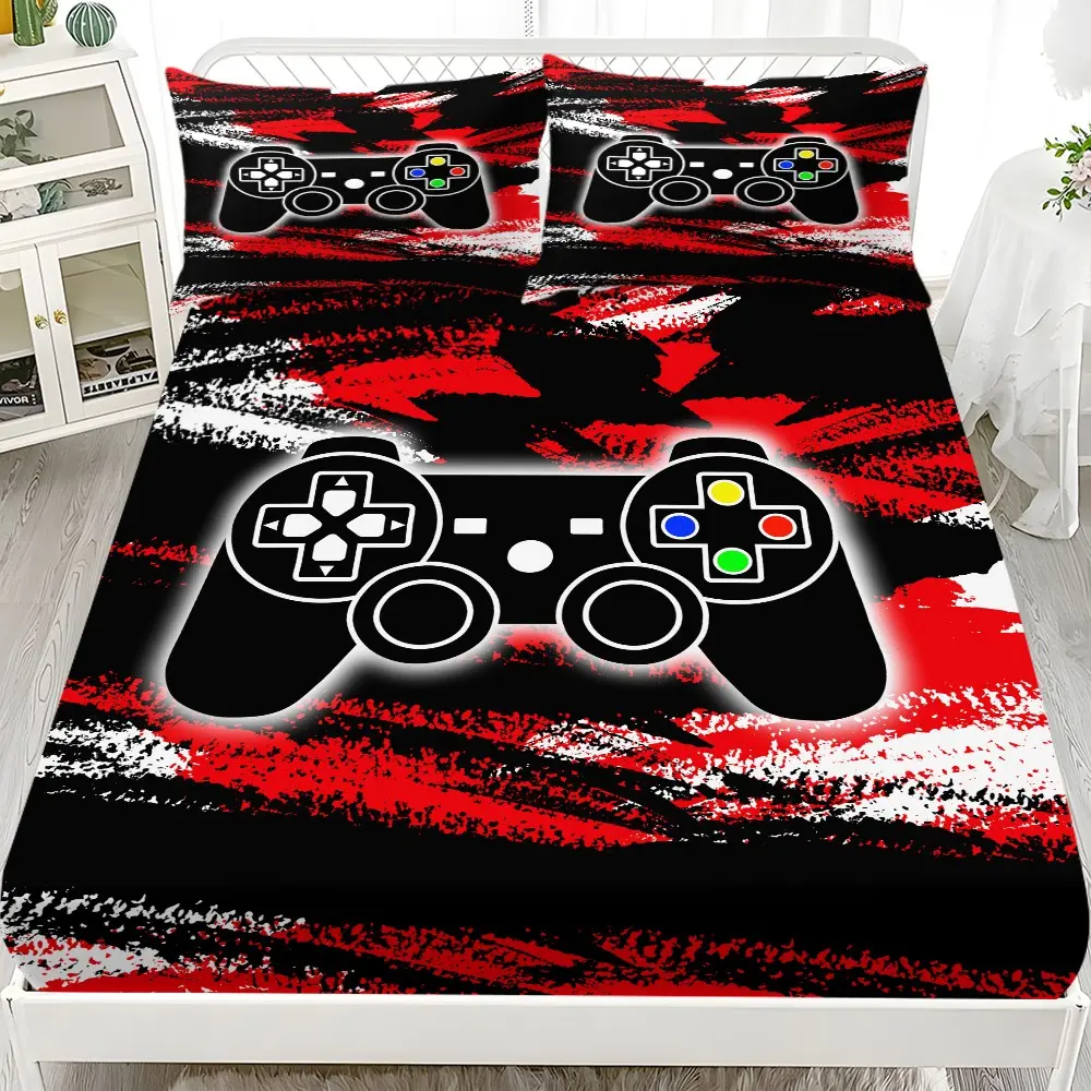 Game Bedding Set (1 Fitted Sheet + 2 Pillowcases), Modern Style, Suitable for Dorms, Bedrooms, Hotels, All Seasons, No Fillers, Bedsheet Set