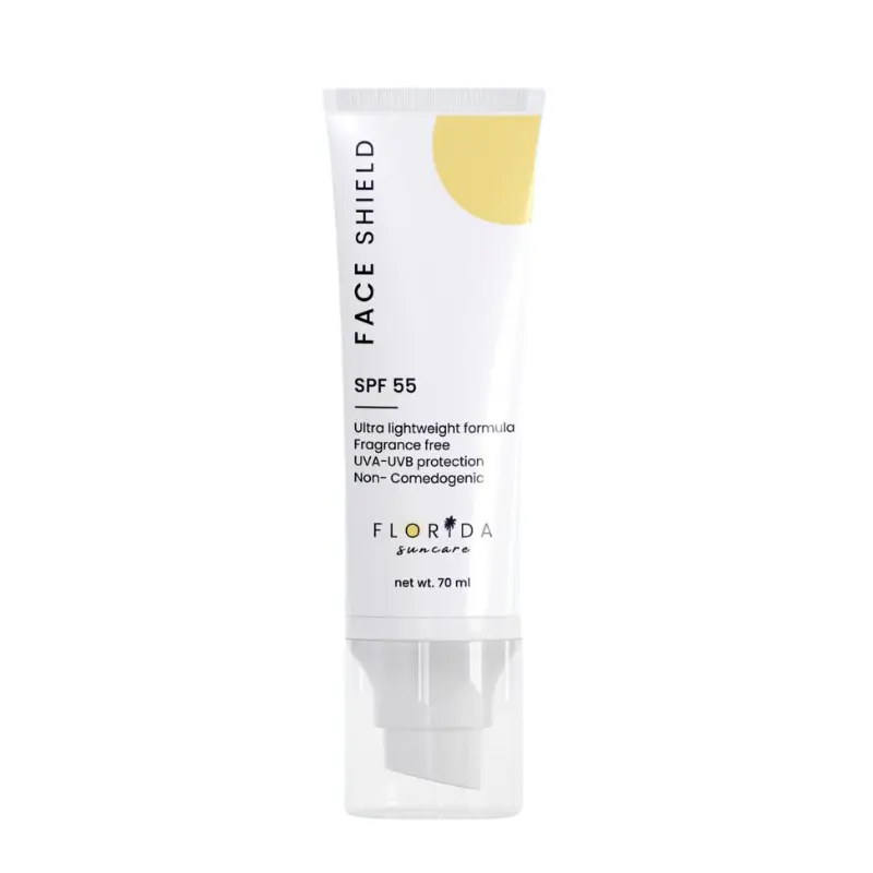 Florida Glow Face Shield SPF 55 Sunscreen 70ml | Lightweight Non-Greasy Face Moisturizer | Broad Spectrum UV Protection | Non-Comedogenic, Reef Safe | Aloe Vera Hydrating Skin Repair | Daily SPF for Sensitive & Acne-Prone Skin