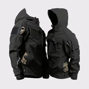 Men’s autumn–winter casual jacket with wool lining, multi-pocket hooded workwear jacket, warm outdoor tactical workwear, windproof and wear-resistant, suitable for daily activities, outdoor hiking, fishing, and camping travel jacket GARMENTARY