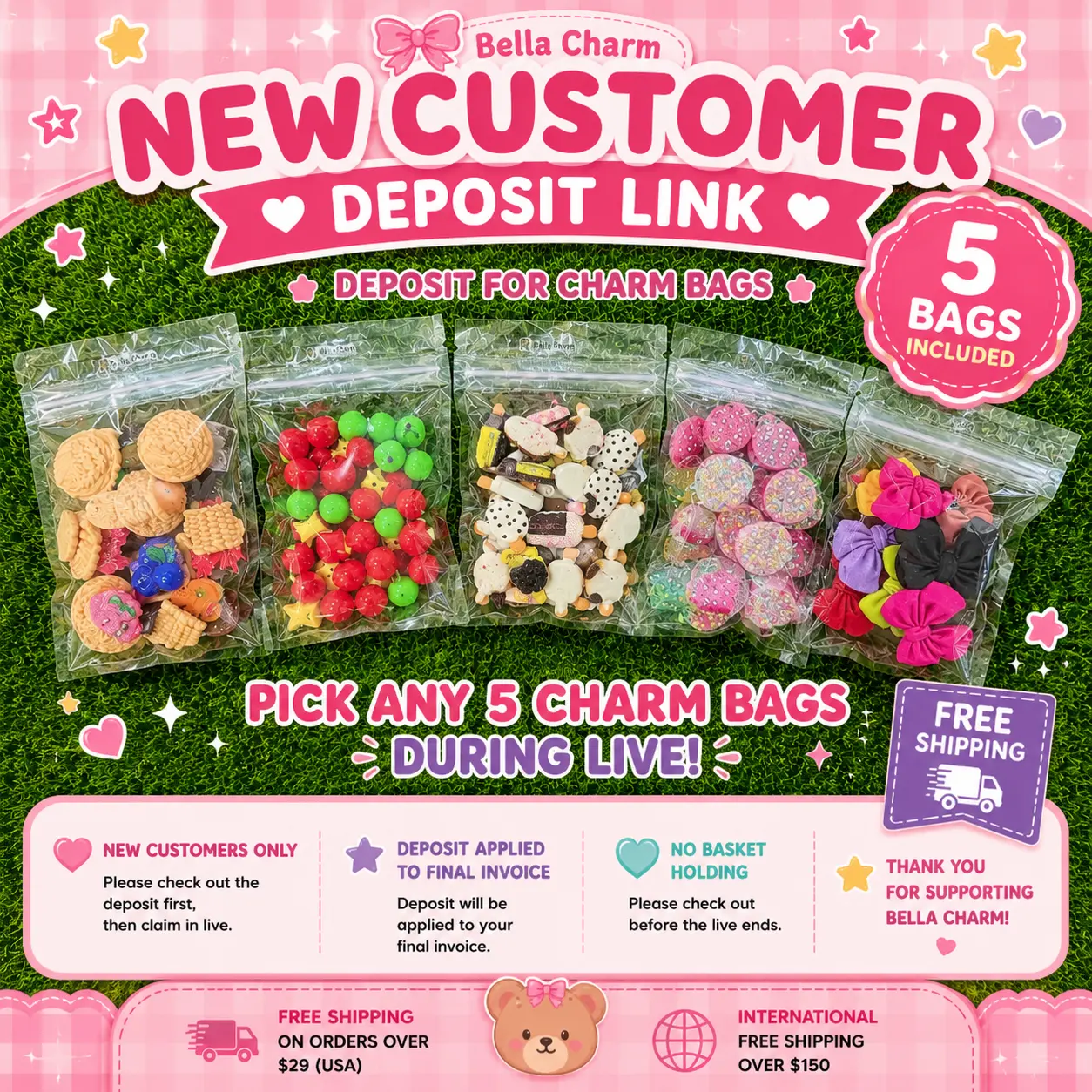 New Customer/ Table Mix Charm, Pick in live,  5 bags Charm