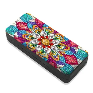 5D DIY Diamond Painting Glasses Case Kit, Mandala Flower Pattern Rhinestone Eyeglass Storage Box, Hard Shell Sunglasses Holder Craft Gift for Women Girls