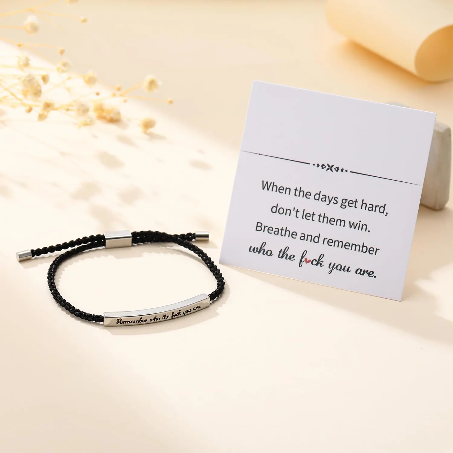 Women's Adjustable Stainless Steel Braided Chain Bracelet - Female Daily Wear Jewelry, Birthday Gift with Motivational Inspirational Encouragement for Daughter