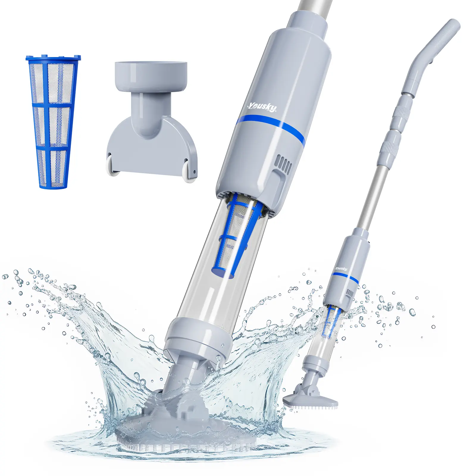 Yousky Pool Vacuum for Above Ground Pool, Cordless Handheld Rechargeable Pool Cleaner with Running Time Up to 180 Minutes for Sand and Debris, Ideal for In-Ground Pools, Spas, and Hot Tubs