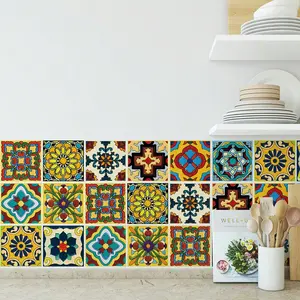 30pcs Mexican Style Self-Adhesive Wall Stickers, Tile Pattern Decals, Waterproof Living Room Kitchen Bedroom Wall Stickers, Stair Stickers, Home Wall Decoration, 4x4inch