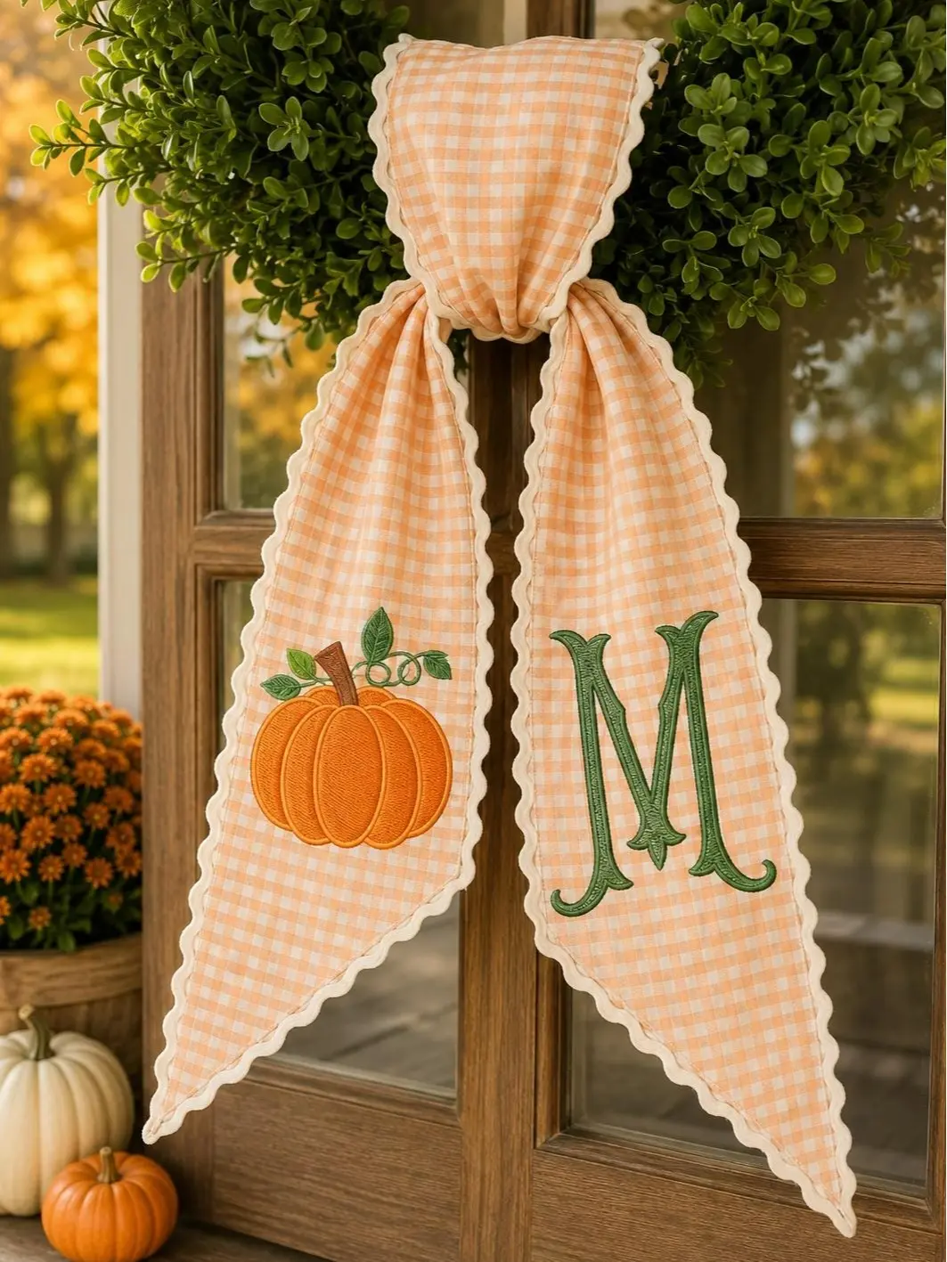 Embroidered Pumpkin Monogram Wreath Sash, Fall Wreath Sash, Pumpkin Wreath Sash, Last name wreath sash, Hoestess gift, Fall Decor