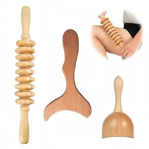 3-Piece Wooden Massage Roller Tool Set, Full Body Massage Wood Therapy Kit, Manual Body Massage Gua Sha Tool Set, Massagers