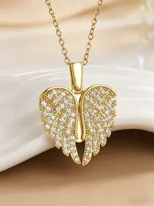 Hidden Heart Wing Necklace, Sparkling Cz Wings, Reveal a Heart, Perfect Gift, Elegant Jewelry, Ideal for Her, Unique Design