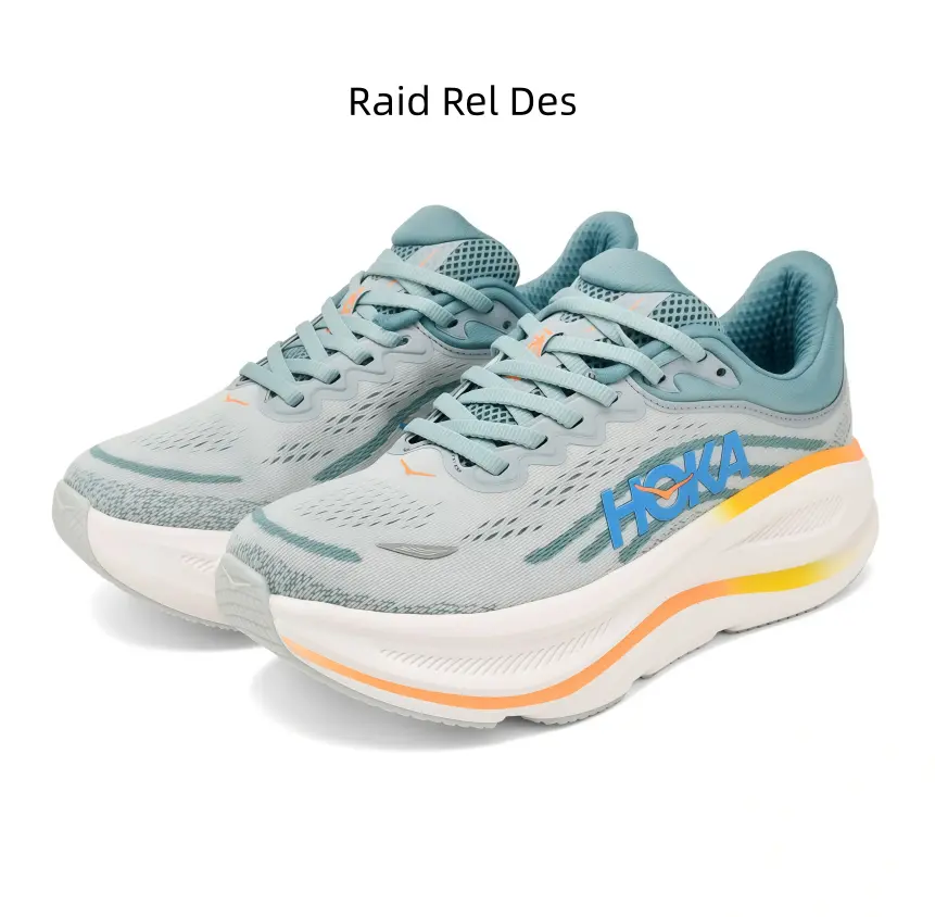 Breathable lightweight trail sneakers with pastel two-tone blue and orange colorway