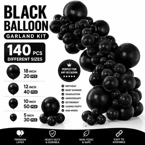 PartyWoo Black Balloons 140 pcs Different Sizes of 18 12 10 5 Inch Black Balloons Arch Kit Garland for Baby Shower Birthday Graduation Casino Gaming Anniversary Retirement Party Decorations Black-Y18
