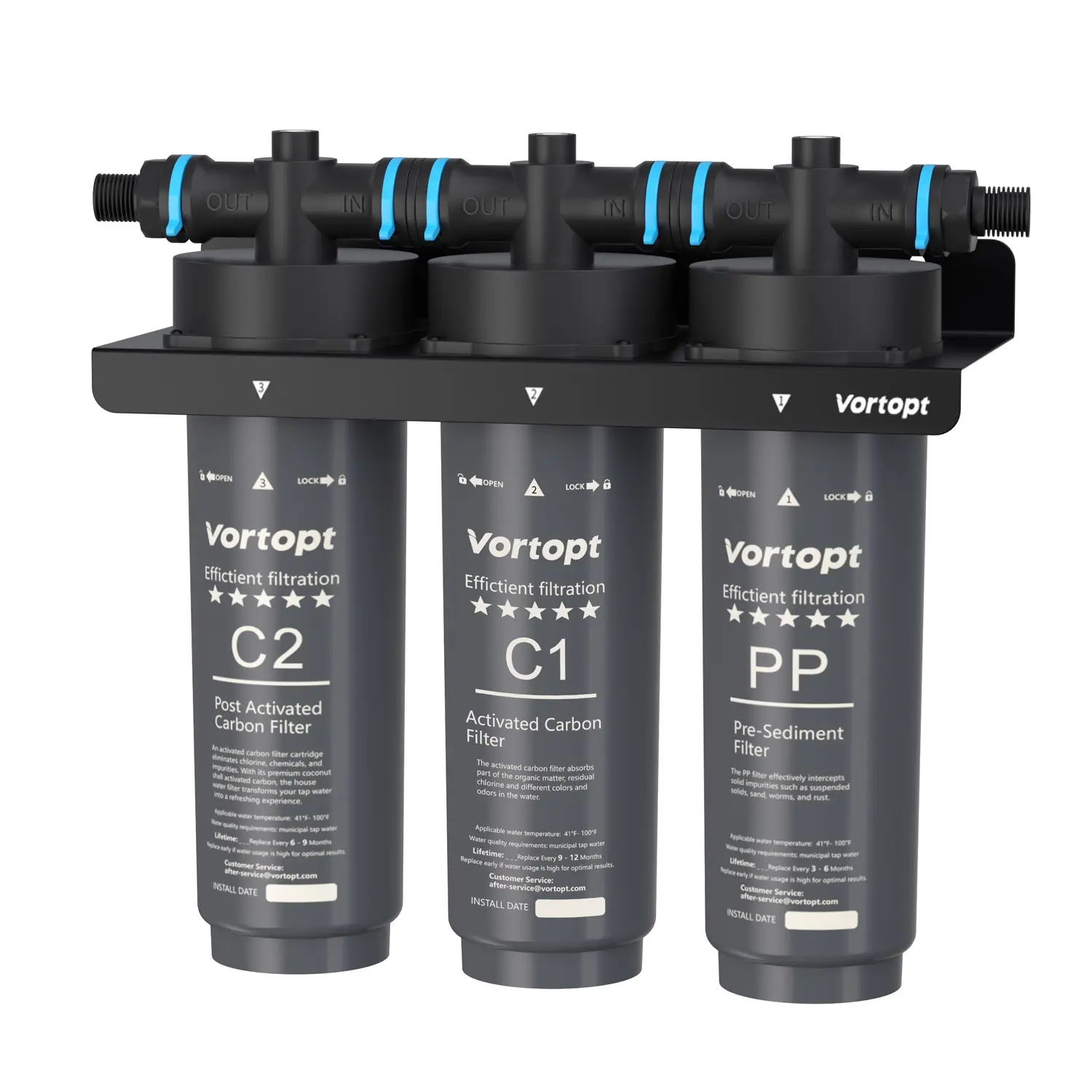Under Sink Water Filter, Under Sink Water Filtration System 5 Stage Filtration Sediment Carbon Filter, Reduces Chlorine, Taste and Odor, Fluoride,F02-CTO