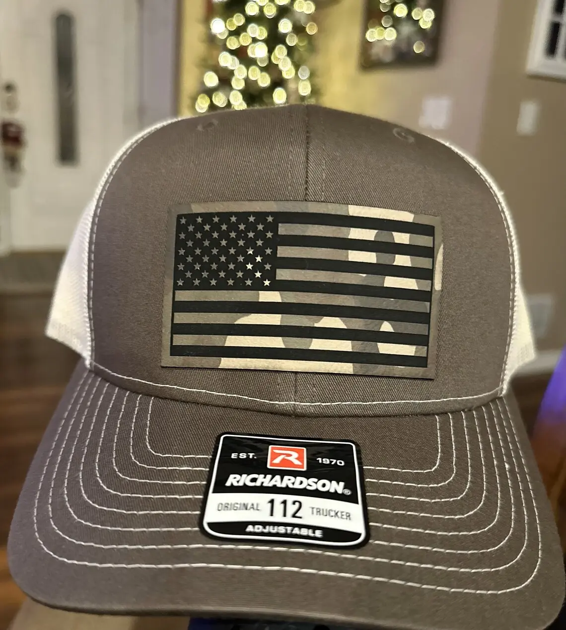 Richardson 112 SnapBack Hat with American Flag Camo Patch, USA Flag Design, Authentic American Flag Print