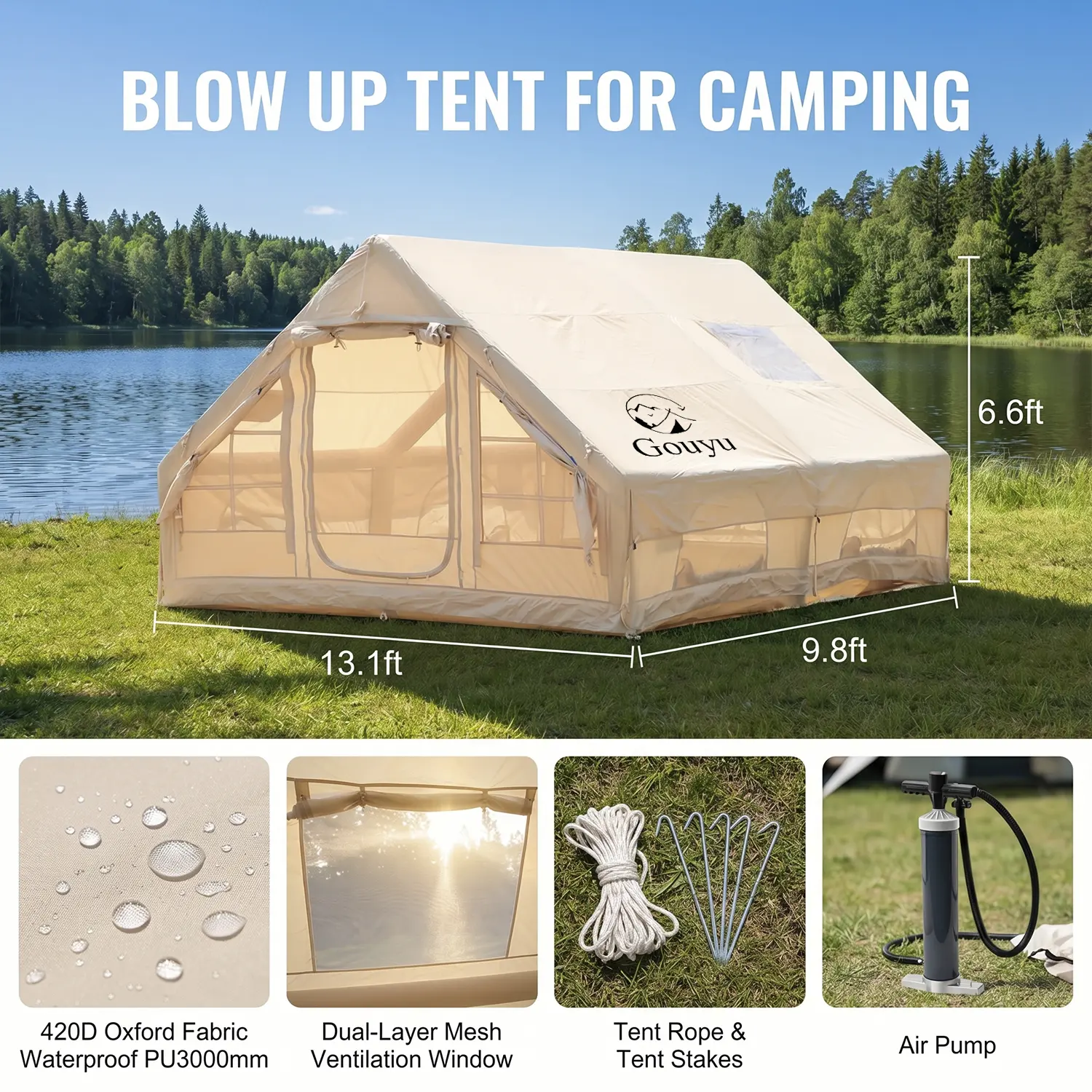 Inflatable Tent for Camping,6-8 Person Blow Up Air Glamping Room Tent House with Stove，Easy Setup Tents