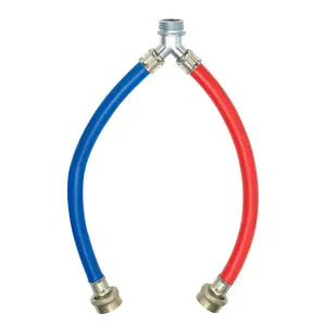 MEASUREMAN 1 FT Premium Rubber Washing Machine Hoses Y Mixer YSplit Water Hose Burst Proof 3/4 Inch Brass Fittings YSplitter Connector for Hot Cold Supply