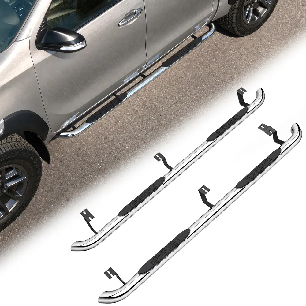 400LBS Heavy Duty 4" Oval Running Boards | Polished Stainless Steel Side Steps Compatible with 05-23 Tacoma Double/Crew Cab ONLY | Chrome Nerf Bars | No Drilling