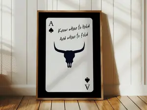 Western Gothic Print, Trendy Western Wall Art, Ace Playing Card Poster, Modern Southwestern Decor, Abstract Longhorn Art