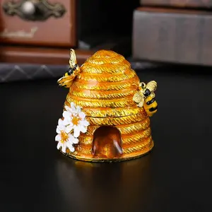 Elegant Beehive Jewelry Box, Hand-Painted Enamel Decorative Storage Case, Organize Necklaces, Dressing Table Mess, Trendy Country Style Garden Decor