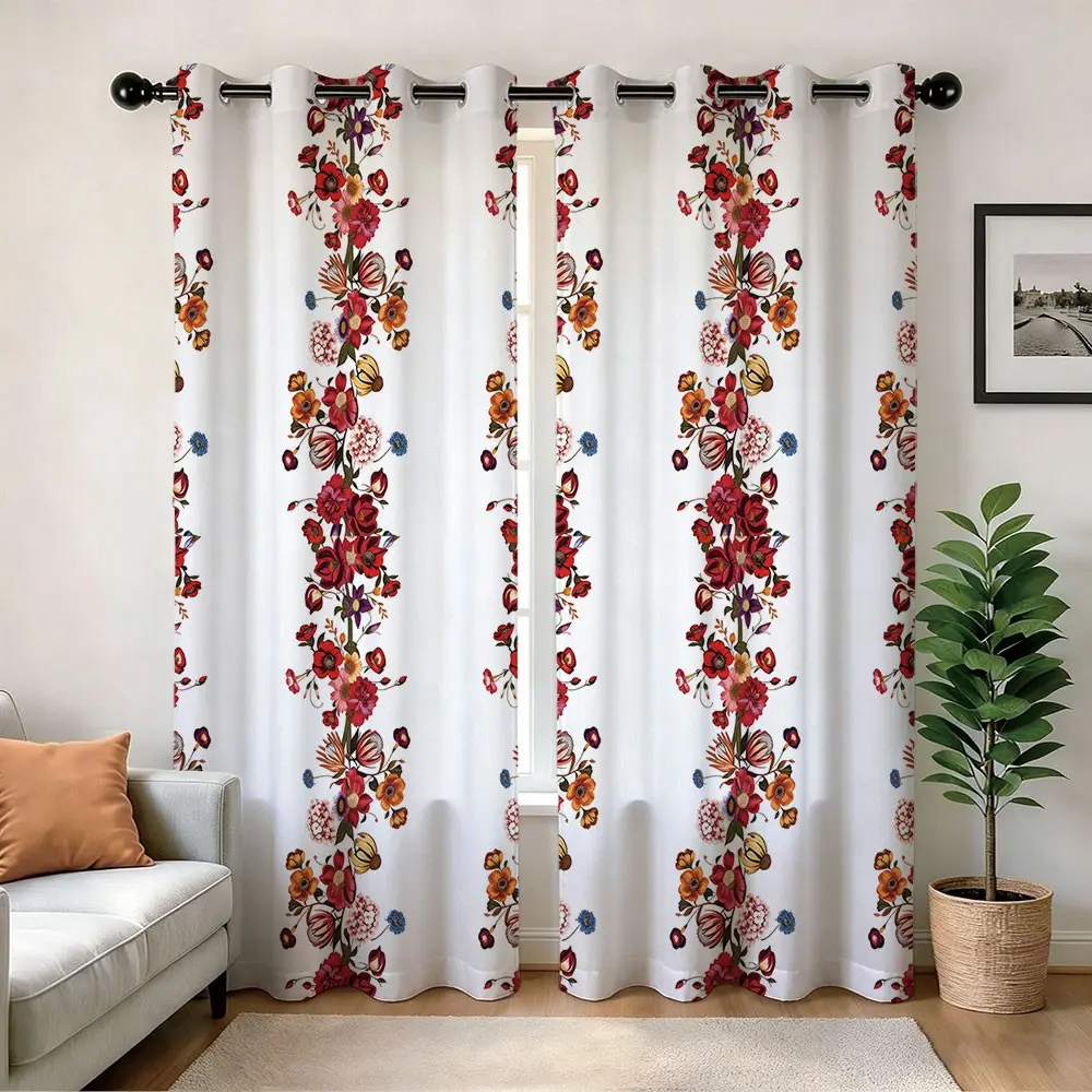 Colorful Floral Blackout Curtains, Boho Aesthetic Retro Groovy Hippie Funky Flowers Room Darkening, Modern Art Bedroom Living Room Decor Grommet Window Drapes 2 Panel